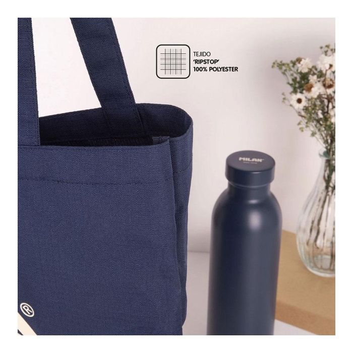 Milan Serie 1918 Tote Bag con Asas Tejido Ripstop, Bolsa Reutilizable de Poliéster Azul Marino 12.6 Litros para Compra, 38x41 cm 2 Milan Serie 1918 Tote Bag con Asas Tejido Ripstop, Bolsa Reutilizable de Poliéster Azul Marino 12.6 Litros para Compra, 38x41 cm 2