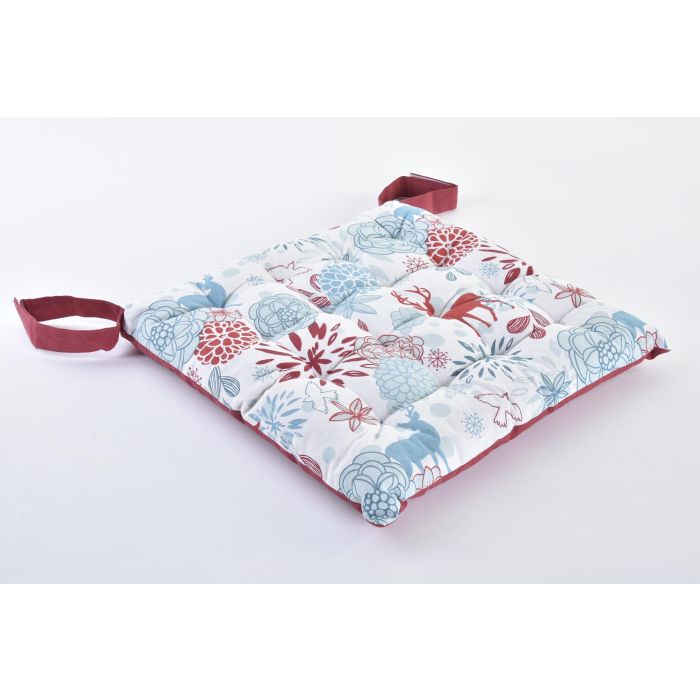 DKD Home Decor Cojín Silla Navidad Reno 4 Unidades Algodón Poliéster 40x40x4 cm Azul Celeste Rojo con Velcro 3