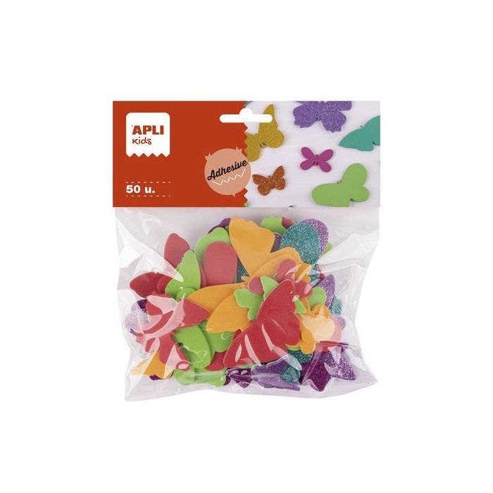 Goma Eva Apli Formas Mariposas Bolsa De 50 (6 Formas Surtidas De 3-6Cm) 5 unidades
