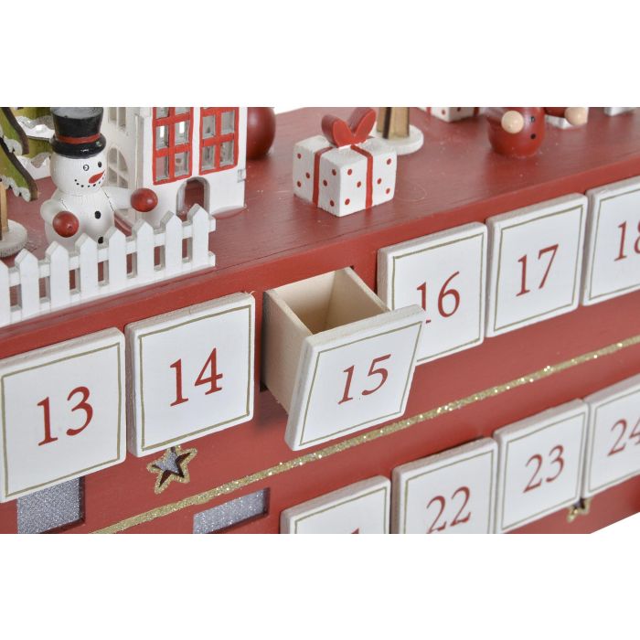 DKD Home Decor Calendario Adviento Navidad con LED de Madera Tradicional Rojo Blanco Diseño Autobús Casa Árbol 10x25x31.5 cm 2