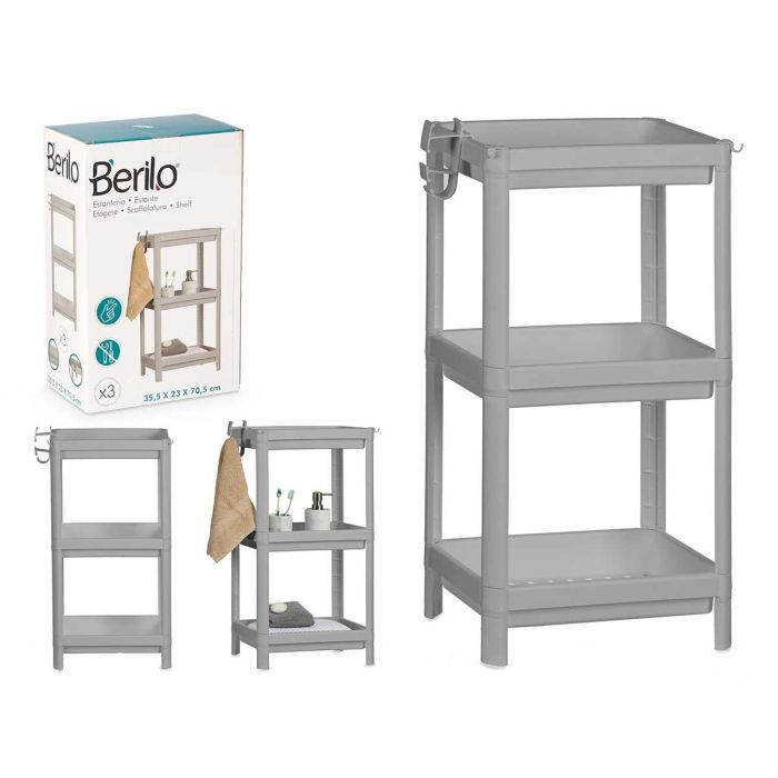 Estantería de plástico gris Berilo 3 baldas 70.5 cm x 35.5 cm x 23 cm (8 Unidades) Estantería de plástico gris Berilo 3 baldas 70.5 cm x 35.5 cm x 23 cm (8 Unidades)
