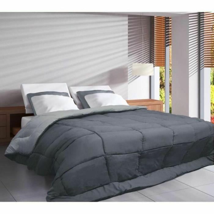 CALGARY Edredón de microfibra 400g / m² Acero y plata 240x260cm 1 CALGARY Edredón de microfibra 400g / m² Acero y plata 240x260cm 1