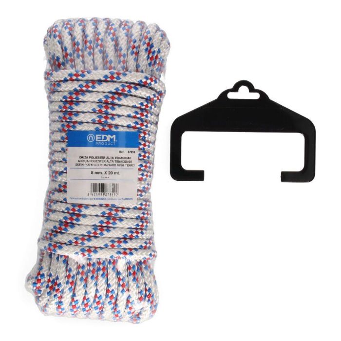 Edm Cuerda Driza Poliester Alta Tenacidad Tricolor Calibre 8 mm x 20 m Blanco / Azul / Rojo Edm Cuerda Driza Poliester Alta Tenacidad Tricolor Calibre 8 mm x 20 m Blanco / Azul / Rojo