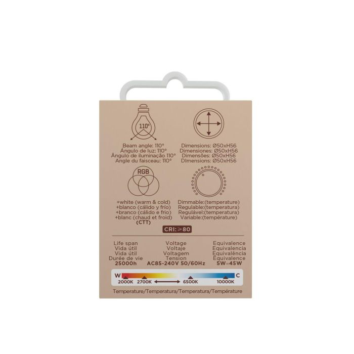 muvit iO bombilla inteligente GU10/5W/400lm RGB+Blancos D50*H56 1