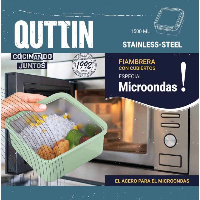 Quttin Fiambrera Ss para Microondas de 1500 ml, Recipiente de Almacenamiento de Alimentos 18 x 10 x 18 cm (6 Unidades) 7