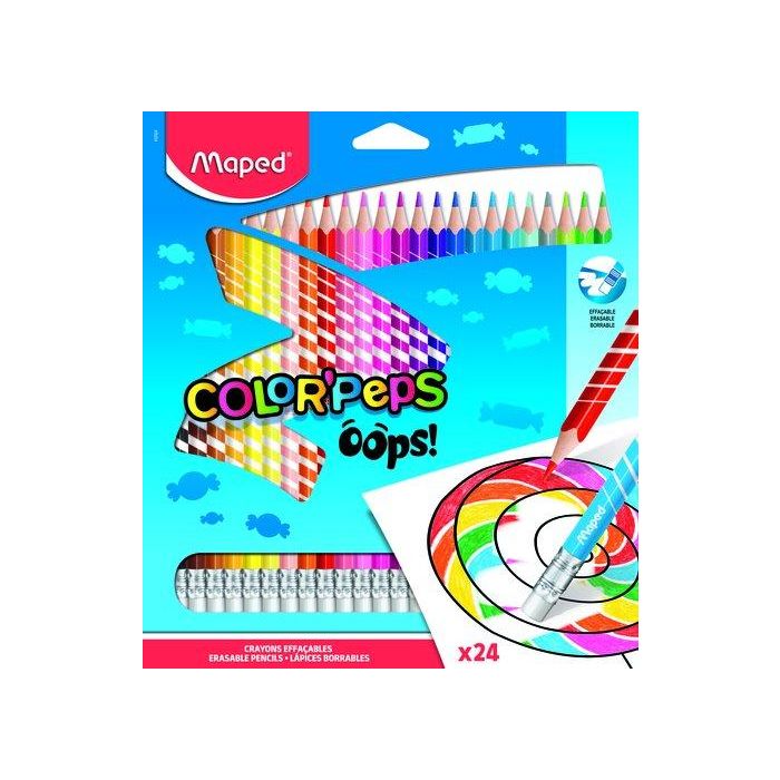 Lapices De Colores Maped Color´Peps Borrable Oops! Resina Estuche De 24 Con Goma 12 unidades