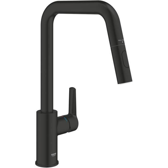 Grifo de cocina - Mezclador monomando de fregadero - Negro mate - Caño alto en U - Ducha extraíble - GROHE Start - 306312430 0 Grifo de cocina - Mezclador monomando de fregadero - Negro mate - Caño alto en U - Ducha extraíble - GROHE Start - 306312430 0