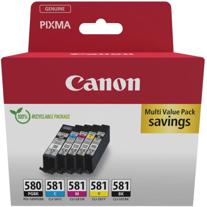 CANON Cartucho Pack 5 Colores PGI580BK / CLI581CMYK MULTI ECOPACK - SEC (con alarma) 0 CANON Cartucho Pack 5 Colores PGI580BK / CLI581CMYK MULTI ECOPACK - SEC (con alarma) 0