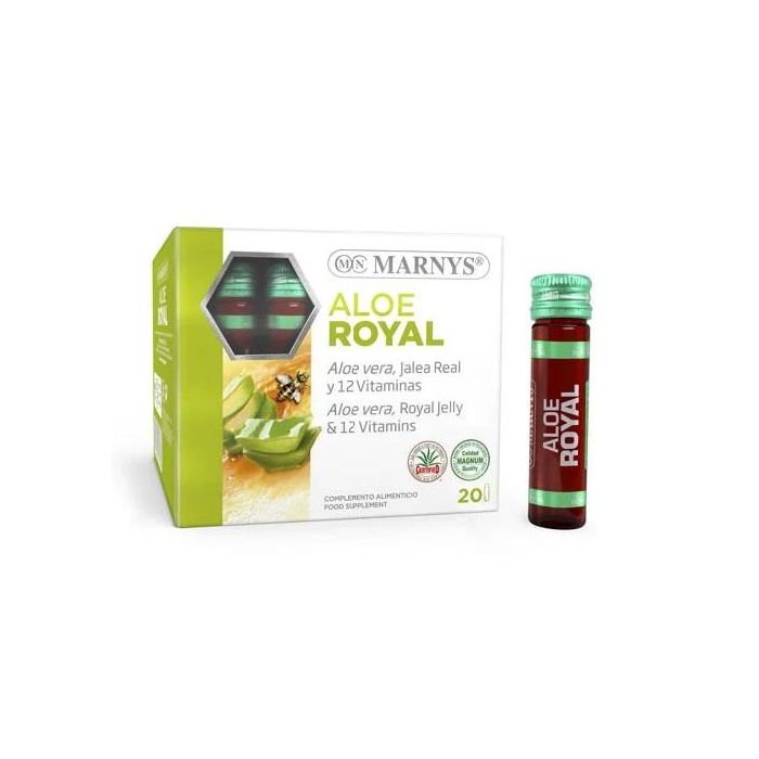 MARNYS Aloe Royal con Jalea Real, Aloe Vera, FOS y 12 Vitaminas - Aporta Energía y Vitalidad - 20 Viales