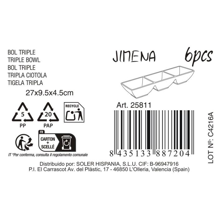 Bol Triple Inde 27x9.5x4.5 cm Jimena (24 Unidades) 1