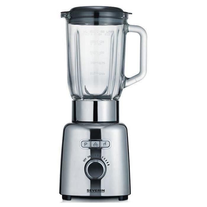 Severin SM3710 Licuadora de vaso clásica, acero inoxidable, recipiente de vidrio, función pulso, hielo picado, 6 cuchillas, velocidad continua