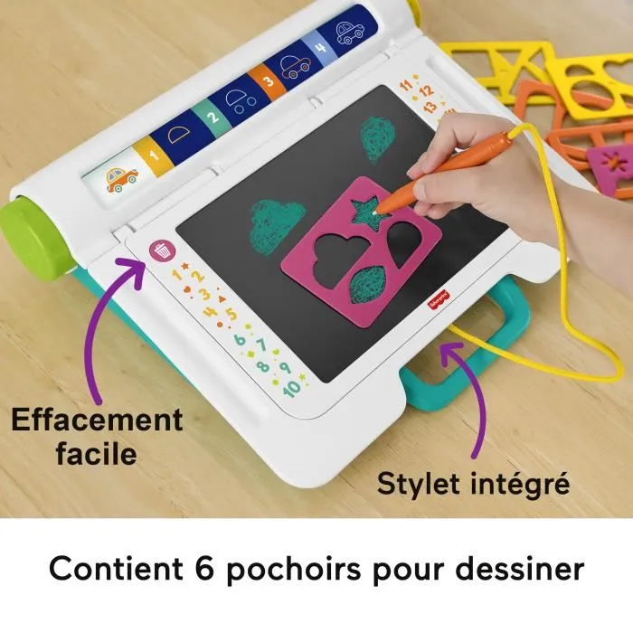 Fisher-Price Pizarra Mágica JDL70 LCD para Niños y Niñas, Dibujar y Escribir Sin Suciedad, Pantalla Borrable, con Plantillas 1