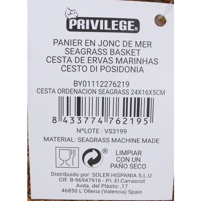 Cesta de ordenación Seagrass Privilege 24x16x5 cm (24 Unidades) 4 Cesta de ordenación Seagrass Privilege 24x16x5 cm (24 Unidades) 4