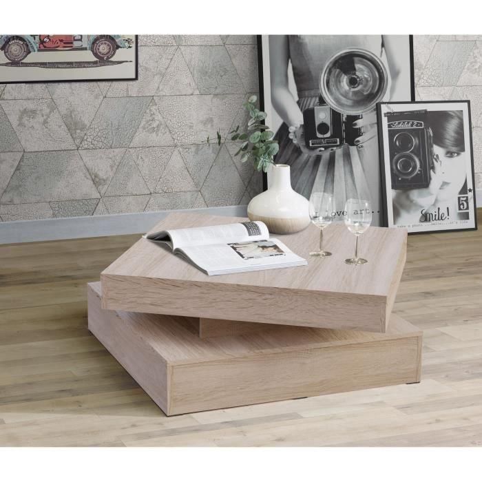 Mesa de centro con tapa giratoria - Cuadrada - Roble - 78 x 78 x 36 cm 1 Mesa de centro con tapa giratoria - Cuadrada - Roble - 78 x 78 x 36 cm 1