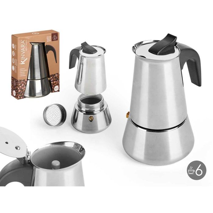 Cafetera Italiana Negro Plateado Acero 6 Tazas 2