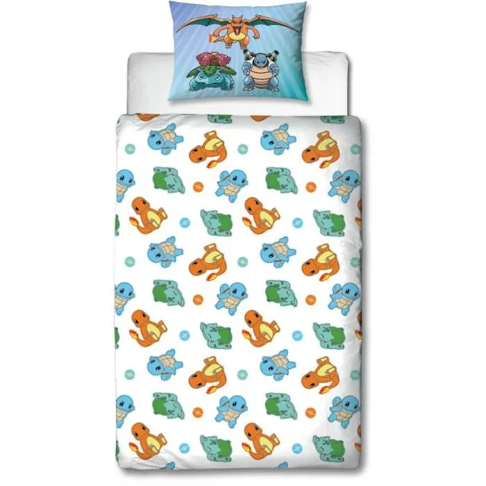 Pokemon AAARQ16165 Juego de Cama Reversible Pikachu y Starter Azul Microfibra 140x200 cm + 63x63 cm 1