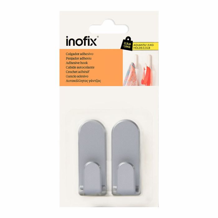 Colgador Inofix taga Plateado 1,5 Kg Adhesivo (2 Unidades) 1