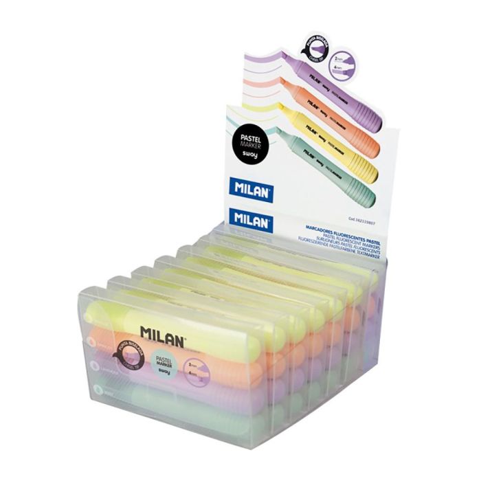 Milan Kit 4 fluorescentes modelo Sway Original - Rotuladores fluorescentes punta biselada 2-4mm, colores pastel (amarillo vainilla, verde mint, naranja apricot, lila lavender) 2 Milan Kit 4 fluorescentes modelo Sway Original - Rotuladores fluorescentes punta biselada 2-4mm, colores pastel (amarillo vainilla, verde mint, naranja apricot, lila lavender) 2
