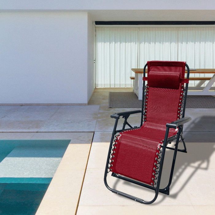 Marbueno Tumbona Plegable Acero Con Cojin Jardin y Piscina 90X66X108 cm Gravedad Cero Burdeos 10010 1