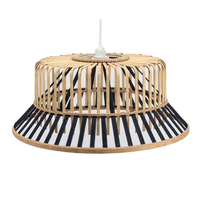 DKD Home Decor Lámpara de Techo Urban de Bambú Marrón Negro, E27 50W, 1 Bombilla, Plafón Bambú, Cable 170cm, 60x60x30 cm