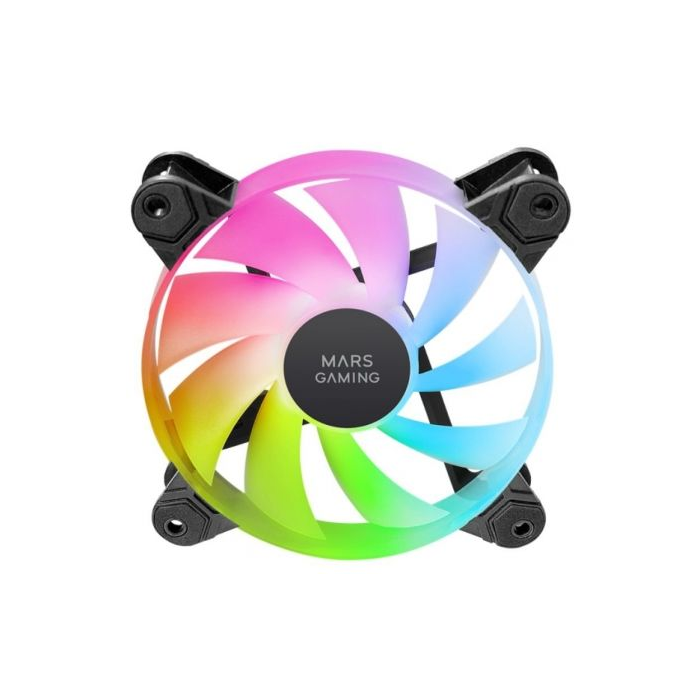 Mars Gaming MF-4A - Pack de 4 Ventiladores de PC 120mm ARGB, Iluminación 360° Sin Marco, Color Negro, 1000 RPM, 14 dB, Conector 5V 3-pin, Control RGB Sincronizable 1