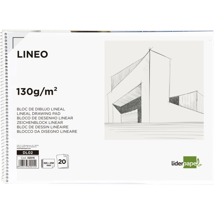 Bloc Dibujo Liderpapel Lineal Arquitectura 230x325 mm 20 Hojas 130 gr-M2 Con Recuadro Perforado 5 unidades 1