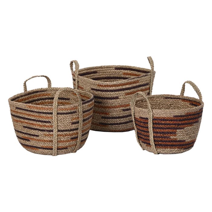 DKD Home Decor Cesta Boho Natural Marron Seagrass 38 x 41 x 38 cm Set de 3 1