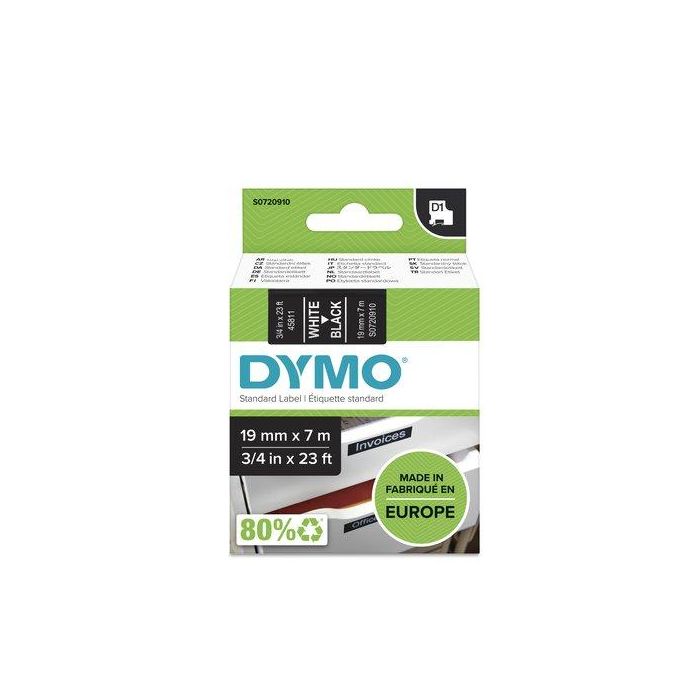 Dymo 45811 Cinta de Transferencia Térmica D1, Etiquetas Estándar Blanco Sobre Negro 19mmx7M, Poliéster Autoadhesiva para Rotuladora Labelmanager