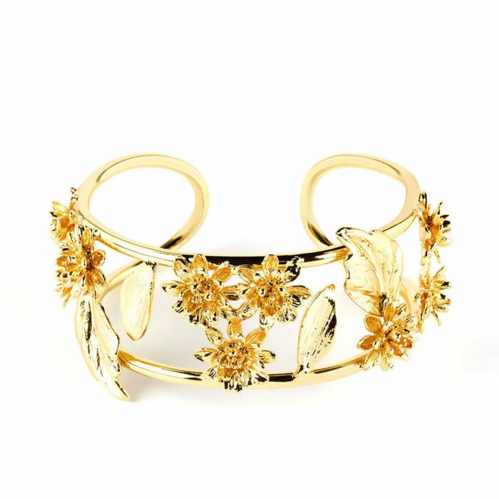 Shabama Brazalete LUXOR Oro Brillo para Mujer con Patrón de Hojas y Flores, 2.5 cm de Ancho y Apertura Trasera para un Ajuste Cómodo Shabama Brazalete LUXOR Oro Brillo para Mujer con Patrón de Hojas y Flores, 2.5 cm de Ancho y Apertura Trasera para un Ajuste Cómodo