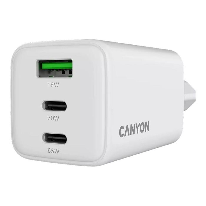 Canyon CU65ACC Cargador GaN 65W, 2 Puertos USB-C PD y 1 USB-A, Carga Rápida para Portátil/Smartphone, Enchufe UE, Blanco 4