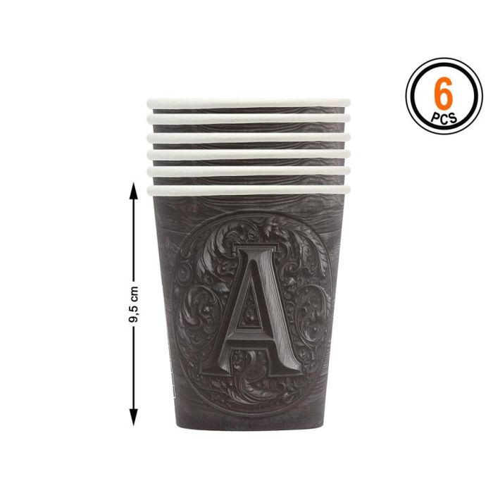 Vasos de Cartón 9.5 cm Letra Gótica "A" 6 Unidades para Fiestas Temáticas