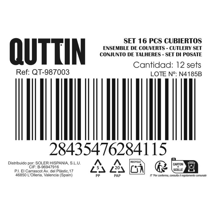 Set de 17 piezas de cubiertos con mango de plástico Band.Qt Doio - Inde (6 Cajas) 3 Set de 17 piezas de cubiertos con mango de plástico Band.Qt Doio - Inde (6 Cajas) 3