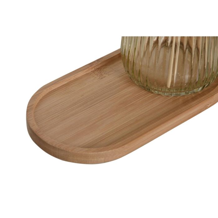 Set de Baño Home ESPRIT Gris Naranja Ambar Bambú Cristal 3 Piezas 1