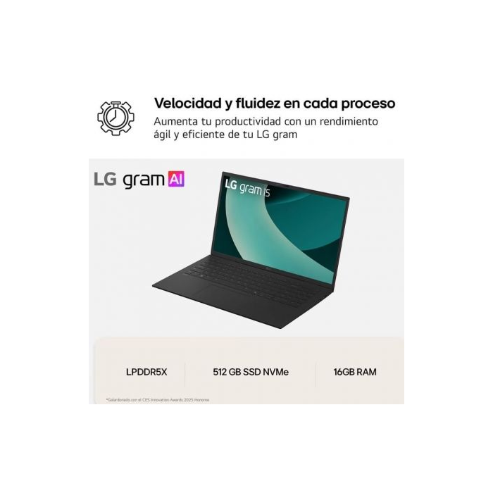 Portátil LG Gram 15ZD80T-G.AX55B Ryzen AI 5-340/ 16GB/ 512GB SSD/ 15.6"/ Sin Sistema Operativo 2