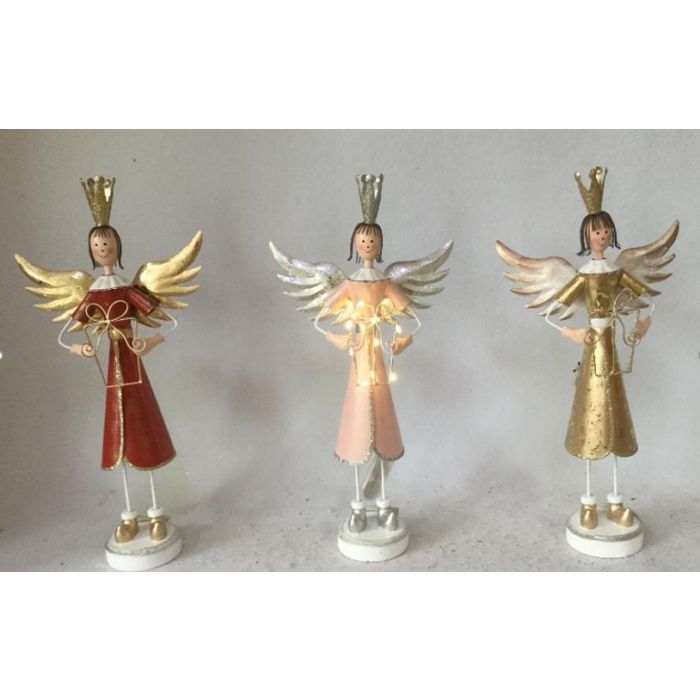 DKD Home Decor Figura Decoración Navidad Ángel LED Fantasía Surtida Metal Rojo Rosa Dorado 7x36x17 cm (6 Unidades)