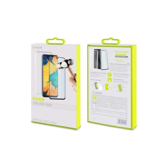 Pack Muvit MUPAK0431 Funda Cristal Soft + Protector Vidrio Templado para Samsung Galaxy A40/ Transparente 4 Pack Muvit MUPAK0431 Funda Cristal Soft + Protector Vidrio Templado para Samsung Galaxy A40/ Transparente 4