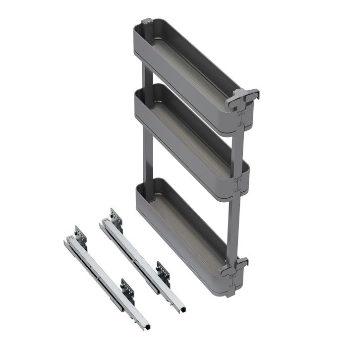 Emuca Botellero lateral extraíble Harmony con cierre suave, Módulo ancho 150mm alto 800mm, Acero y Madera, Gris antracita