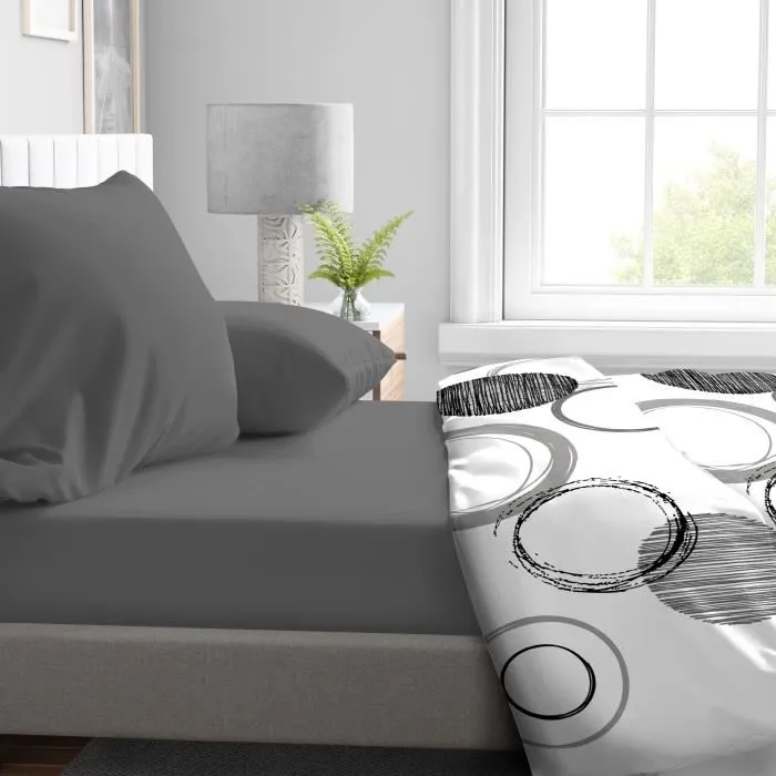 Home Linge Passion HP71766 Sábana Bajera Ajustable Microfibra 140 x 190 cm + 30 cm Capó Gris Antracita 82g