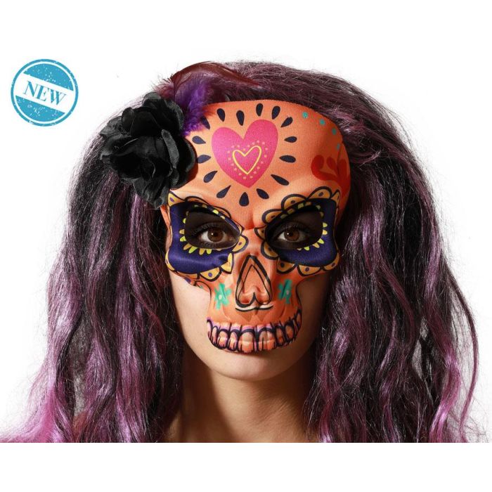 Mascara Calavera Mexicana Naranja Dia De Los Muertos Halloween Fiesta Tematica