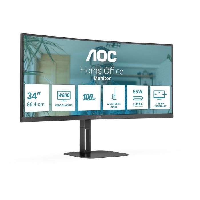 AOC CU34V5C/BK Monitor Curvo Ultrawide 34" WQHD VA 100Hz Profesional USB-C 1