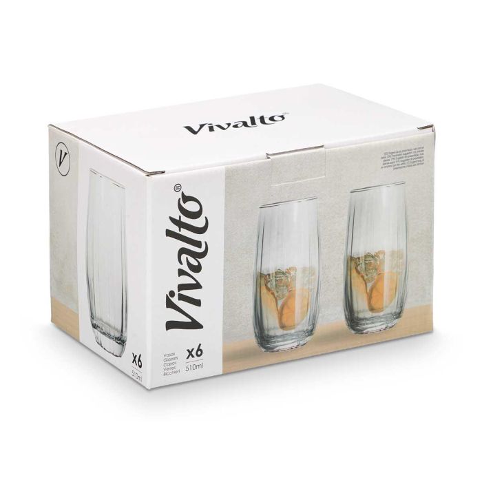 Vaso Rayas 510 ml Transparente Vivalto - Vidrio 6.8x15x6.8 cm (24 Unidades) 1 Vaso Rayas 510 ml Transparente Vivalto - Vidrio 6.8x15x6.8 cm (24 Unidades) 1