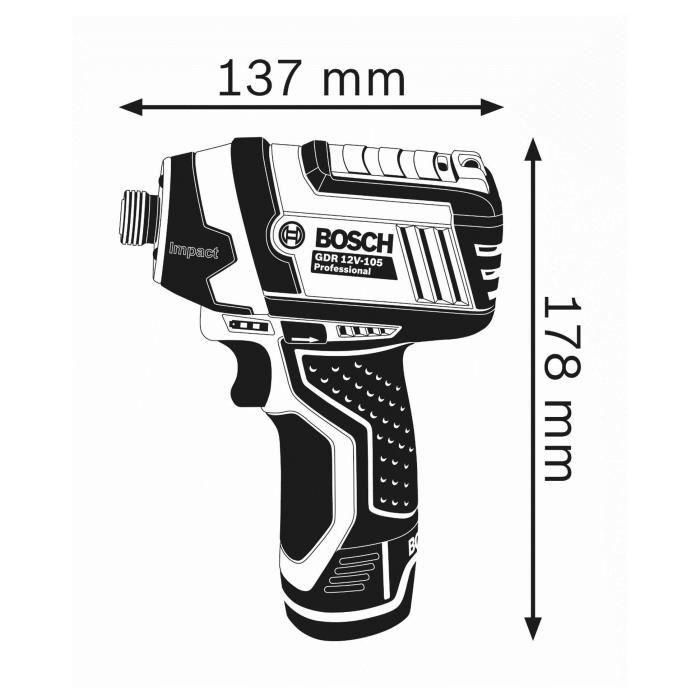 Bosch Professional 06019A6977 GDR 12V-105 Atornillador de Impacto Inalámbrico con 2 Baterías 2.0Ah y L-BOXX 2 Bosch Professional 06019A6977 GDR 12V-105 Atornillador de Impacto Inalámbrico con 2 Baterías 2.0Ah y L-BOXX 2