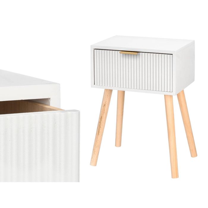 Giftdecor Mesita Auxiliar 1 Cajón de Madera Blanco Natural 36x52x24 cm