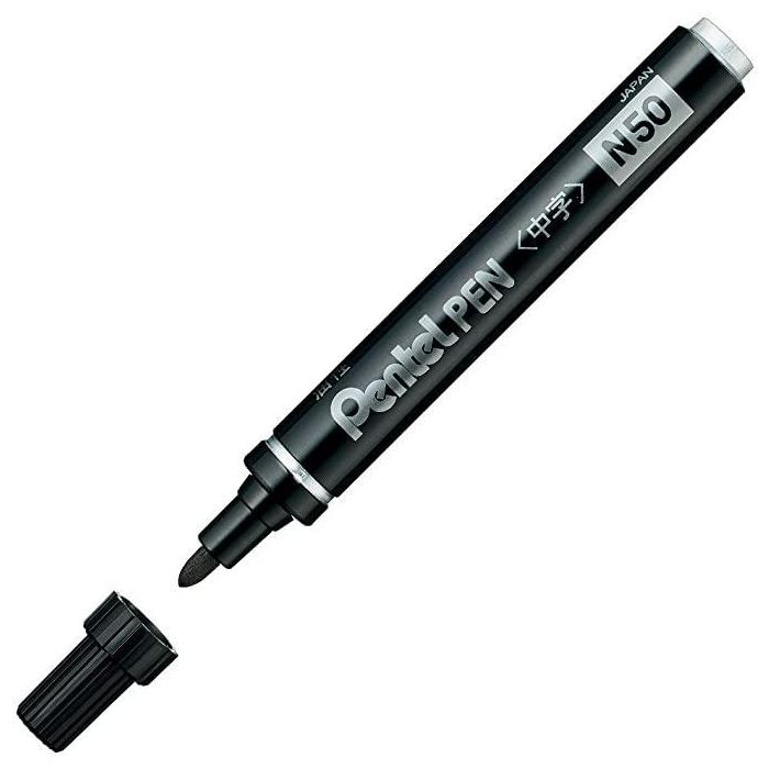 Pentel N50-Ae Marcador Permanente Cuerpo Aluminio Negro Punta Media Cónica -12U- Pentel N50-Ae Marcador Permanente Cuerpo Aluminio Negro Punta Media Cónica -12U-