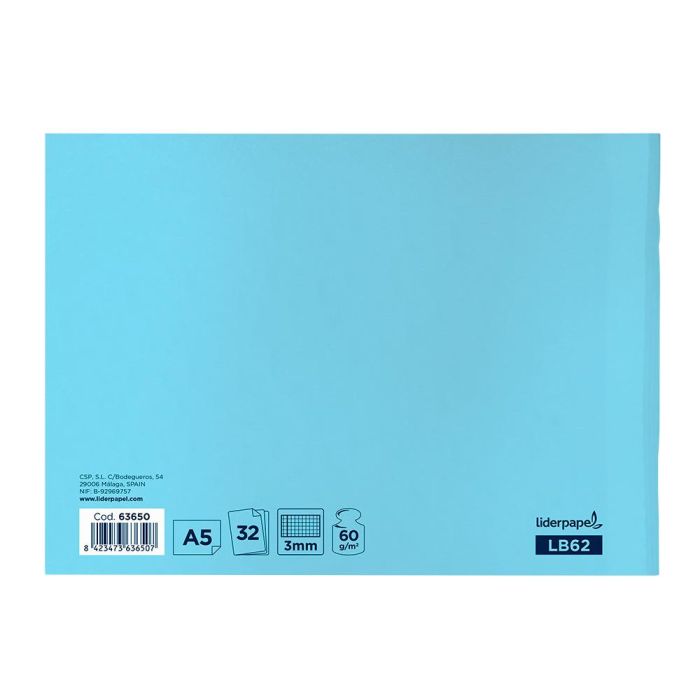 Libreta Liderpapel Write A5 Apaisada 32H 60 gr-M2 Cuadro 3 mm Con Margen 3