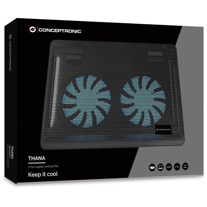 Conceptronic Base Refrigeradora para Portátil con 2 Ventiladores USB-A 2.0 para Pantallas de hasta 15.6 Pulgadas y 3 kg de Carga, Color Negro 5