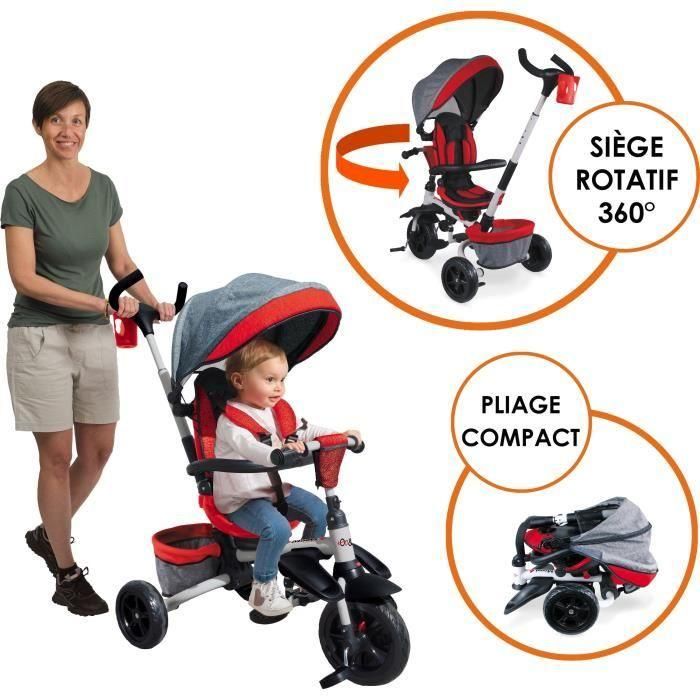 MONDO Triciclo evolutivo convertible y plegable con asiento giratorio - On & Go Moovi Explore - Rojo - 12 meses y más 1