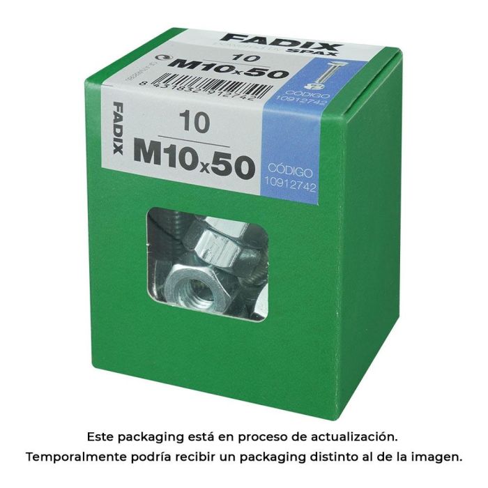 Fadix Tornillo Métrico Cabeza Hexagonal M10x50mm con Tuerca Cincada - Caja 10 Unidades