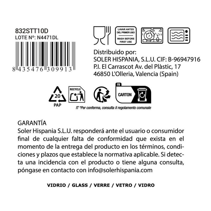 La Mediterranea Vaso Alto Sonella 430 cc Transparente 8x8x13 cm 2