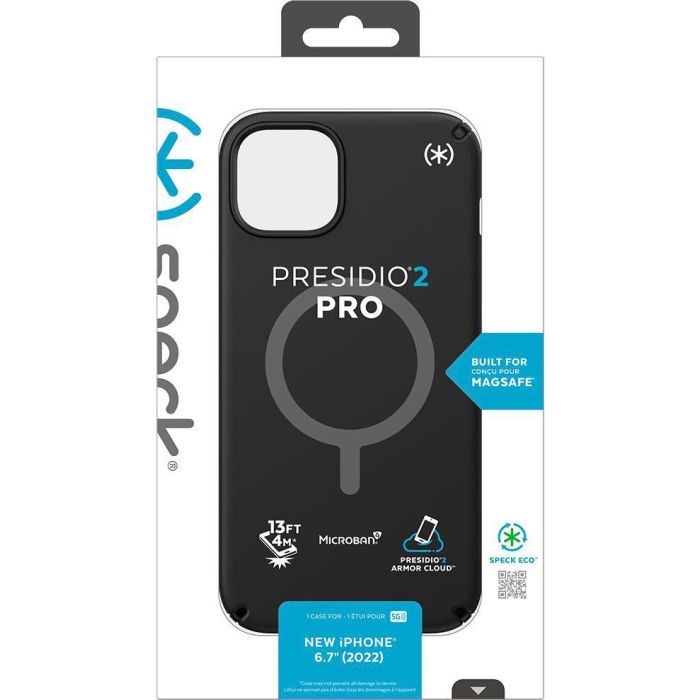 Speck Presidio 2 Pro Funda MagSafe Protección Caídas 4m Microban para iPhone 14 Plus y iPhone 15 Plus Negro Mate 9